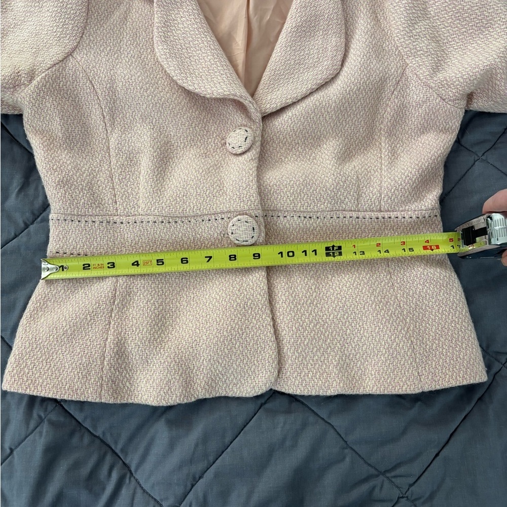Anthropologie Elevenses pink tweed cropped blazer with back bow - Picture 11 of 14